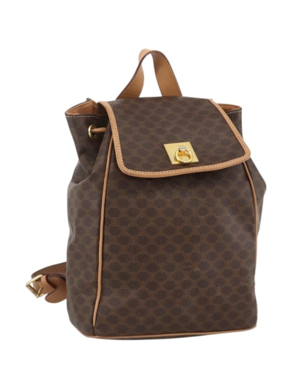 CELINE Macadam Canvas Backpack PVC Leather Brown Gold